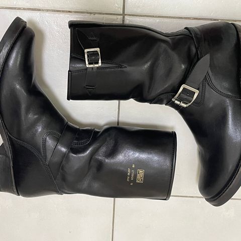 View photo of Addict Boots AB-01 Engineer Boots in Black Dye-Finished Horsehide