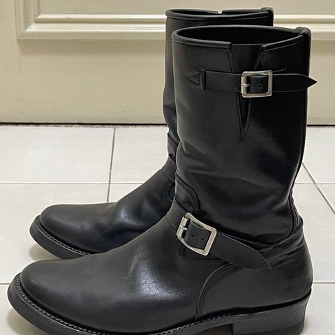 View photo of Addict Boots AB-01 Engineer Boots in Black Dye-Finished Horsehide