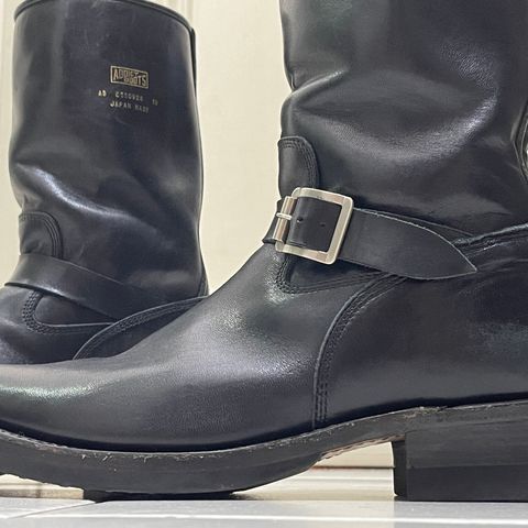 View photo of Addict Boots AB-01 Engineer Boots in Black Dye-Finished Horsehide