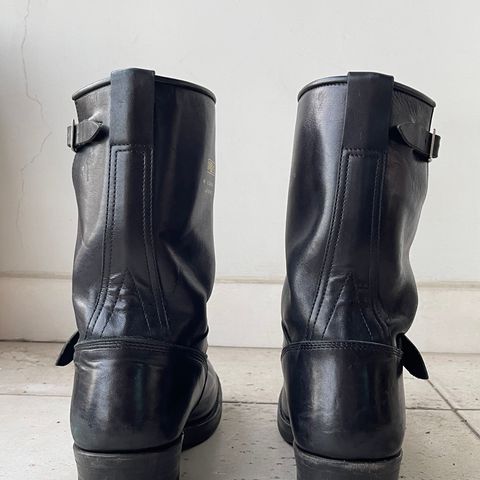 View photo of Addict Boots AB-01 Engineer Boots in Black Dye-Finished Horsehide