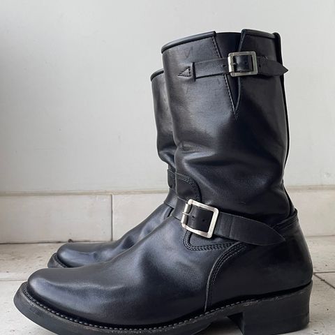 View photo of Addict Boots AB-01 Engineer Boots in Black Dye-Finished Horsehide