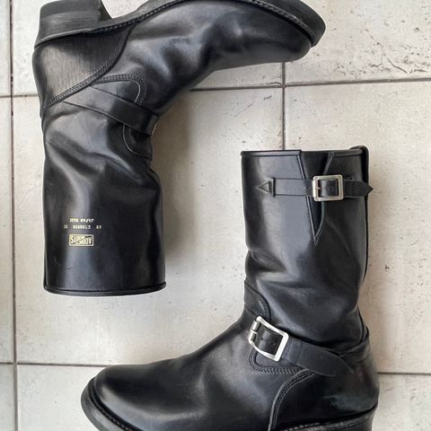 View photo of Addict Boots AB-01 Engineer Boots in Black Dye-Finished Horsehide