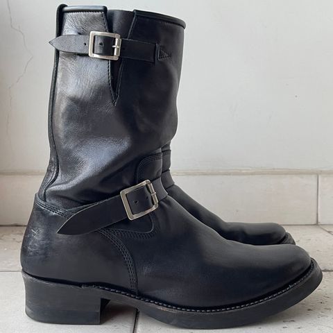 View photo of Addict Boots AB-01 Engineer Boots in Black Dye-Finished Horsehide