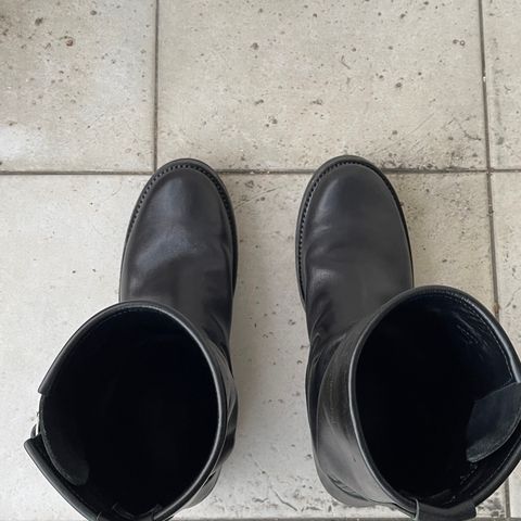 View photo of Addict Boots AB-01 Engineer Boots in Black Dye-Finished Horsehide