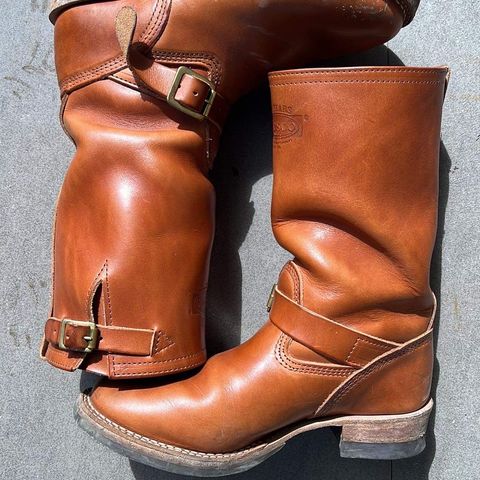 View photo of Wesco Boss Engineer Boot in Wickett & Craig Buck Brown Traditional Harness