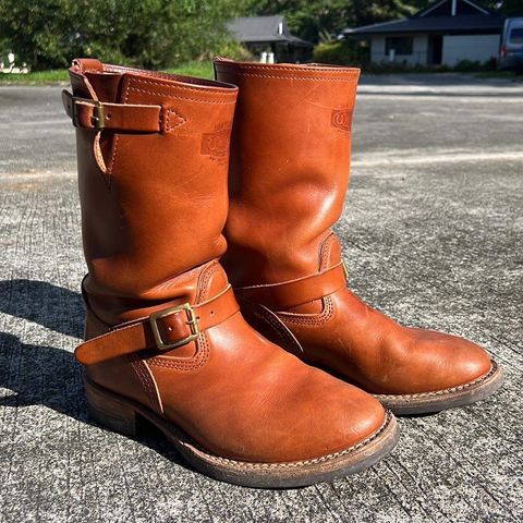 View photo of Wesco Boss Engineer Boot in Wickett & Craig Buck Brown Traditional Harness