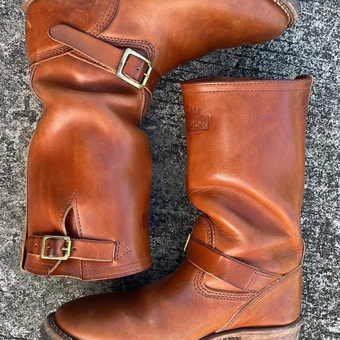 View photo of Wesco Boss Engineer Boot in Wickett & Craig Buck Brown Traditional Harness