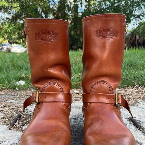 View photo of Wesco Boss Engineer Boot in Wickett & Craig Buck Brown Traditional Harness