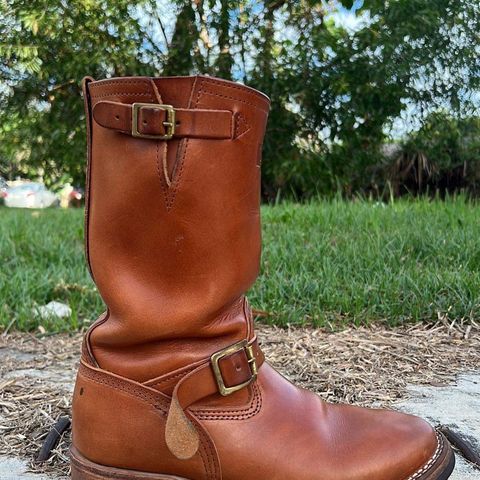 View photo of Wesco Boss Engineer Boot in Wickett & Craig Buck Brown Traditional Harness