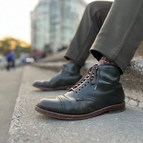 View photo of Alden Perforated Cap Toe Boot in Horween Old Bronze Shell Cordovan