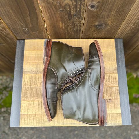 View photo of Alden Perforated Cap Toe Boot in Horween Old Bronze Shell Cordovan