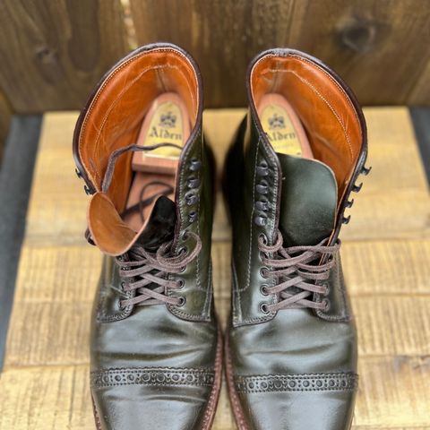 View photo of Alden Perforated Cap Toe Boot in Horween Old Bronze Shell Cordovan