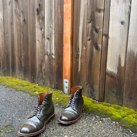 View photo of Alden Perforated Cap Toe Boot in Horween Old Bronze Shell Cordovan