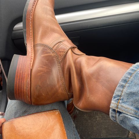 View photo of John Lofgren Wabash Engineer Boots in Horween Natural Chromexcel