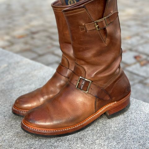 View photo of John Lofgren Wabash Engineer Boots in Horween Natural Chromexcel