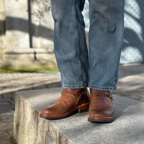 View photo of John Lofgren Wabash Engineer Boots in Horween Natural Chromexcel