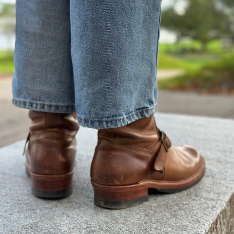 View photo of John Lofgren Wabash Engineer Boots in Horween Natural Chromexcel