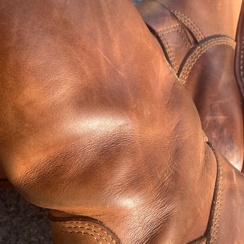 View photo of John Lofgren Wabash Engineer Boots in Horween Natural Chromexcel