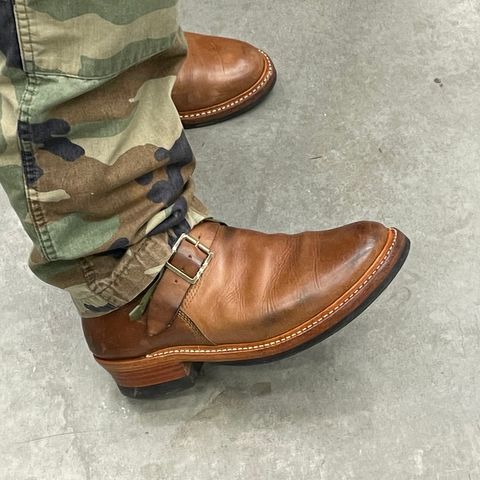 View photo of John Lofgren Wabash Engineer Boots in Horween Natural Chromexcel