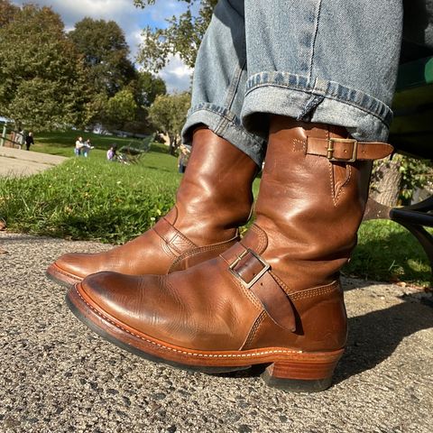 View photo of John Lofgren Wabash Engineer Boots in Horween Natural Chromexcel