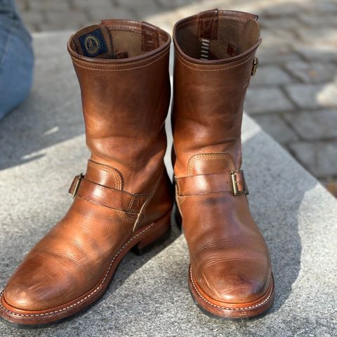 View photo of John Lofgren Wabash Engineer Boots in Horween Natural Chromexcel