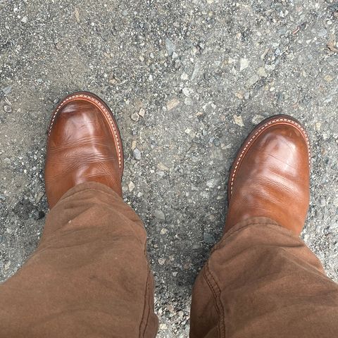 View photo of John Lofgren Wabash Engineer Boots in Horween Natural Chromexcel