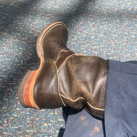 View photo of Wesco 1939 Engineer Boot in Horween Olive Waxed Flesh