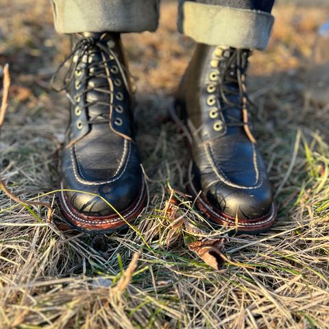 View photo of Grant Stone Brass Boot in Horween Black Chromexcel