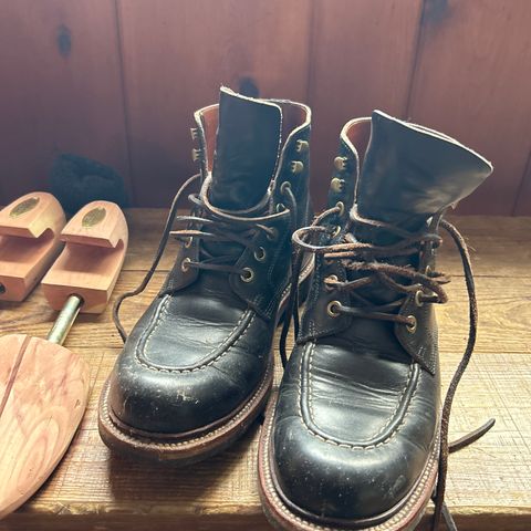 View photo of Grant Stone Brass Boot in Horween Black Chromexcel