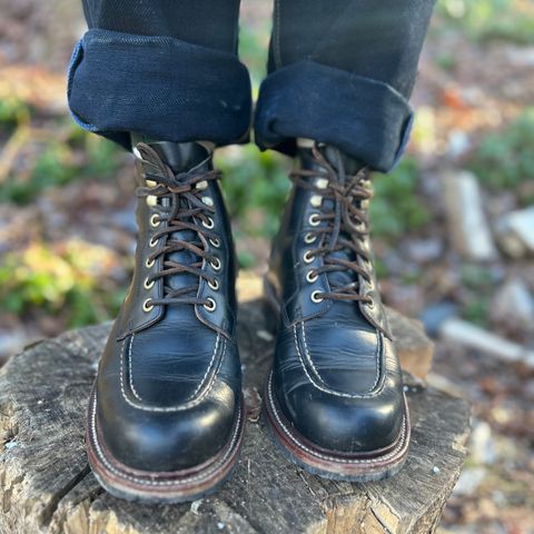 View photo of Grant Stone Brass Boot in Horween Black Chromexcel