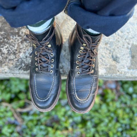 View photo of Grant Stone Brass Boot in Horween Black Chromexcel