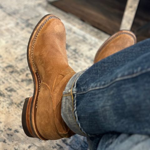 View photo of Wesco x Ship John Derroll Boot in Seidel British Tan Domain Roughout