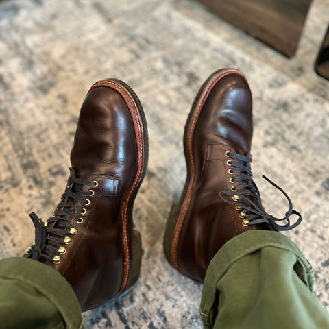 View photo of Alden Plain Toe “Roy” Boot in Horween Brown Chromexcel