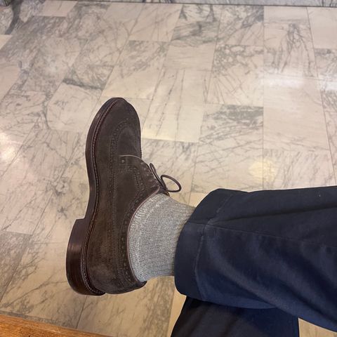 Grant Stone Longwing in C.F. Stead Espresso Repello Calf Suede