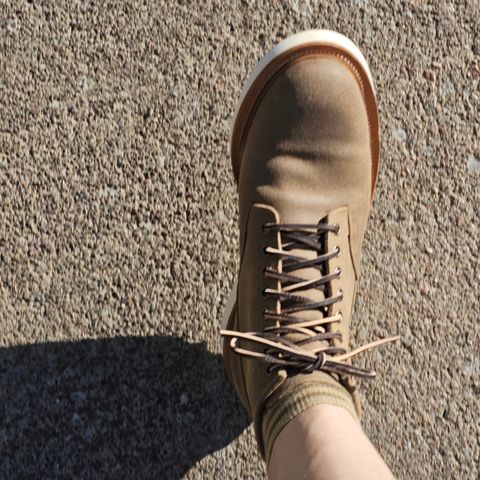 View photo of Viberg Scout Boot in C.F. Stead Nature Waxy Commander Suede