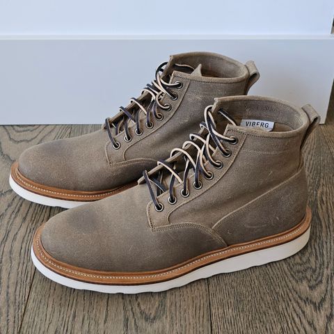 View photo of Viberg Scout Boot in C.F. Stead Nature Waxy Commander Suede