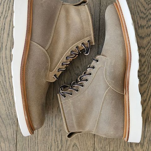 View photo of Viberg Scout Boot in C.F. Stead Nature Waxy Commander Suede