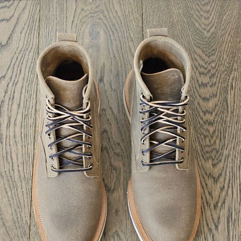 View photo of Viberg Scout Boot in C.F. Stead Nature Waxy Commander Suede