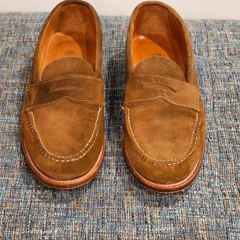 View photo of Alden Leisure Handsewn Penny Loafer in C.F. Stead Snuff Repello Calf Suede