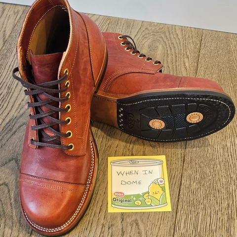 View photo of Iron Boots Pitman in Maryam Brick Red Hand-Dyed Horsehide