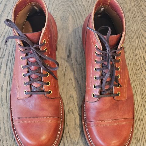 View photo of Iron Boots Pitman in Maryam Brick Red Hand-Dyed Horsehide