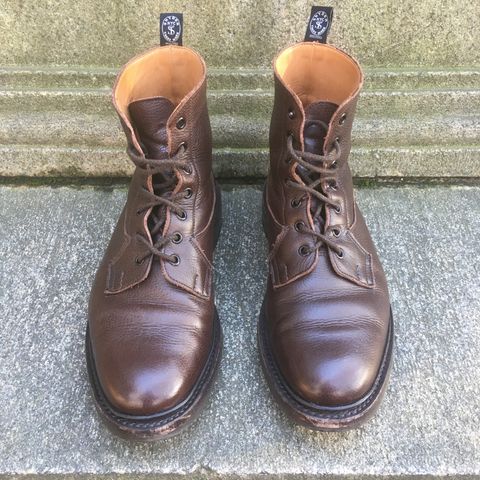 View photo of Tricker's Burford Plain Derby Boot in Dark Brown Olivia Scotch Grain