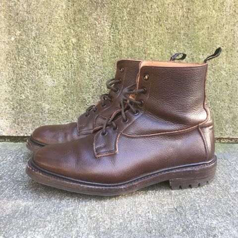 View photo of Tricker's Burford Plain Derby Boot in Dark Brown Olivia Scotch Grain