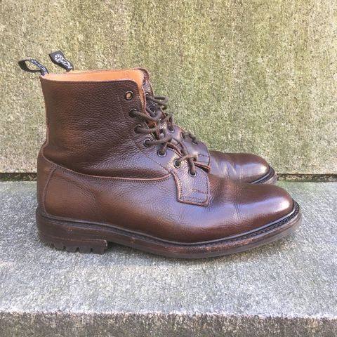 View photo of Tricker's Burford Plain Derby Boot in Dark Brown Olivia Scotch Grain