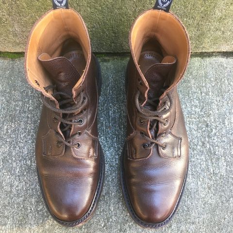 View photo of Tricker's Burford Plain Derby Boot in Dark Brown Olivia Scotch Grain