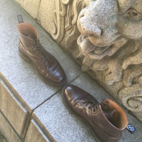 View photo of Tricker's Burford Plain Derby Boot in Dark Brown Olivia Scotch Grain