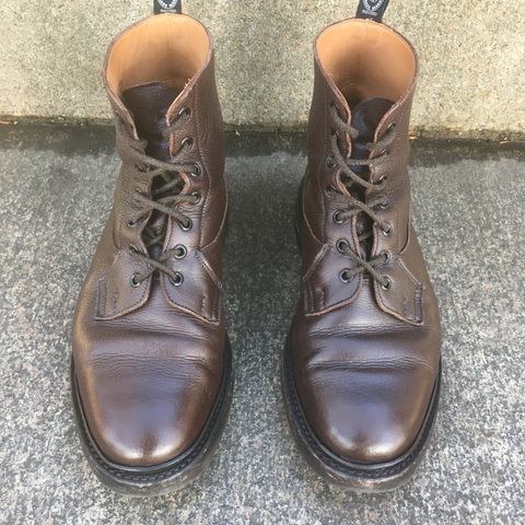 View photo of Tricker's Burford Plain Derby Boot in Dark Brown Olivia Scotch Grain