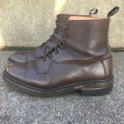 View photo of Tricker's Burford Plain Derby Boot in Dark Brown Olivia Scotch Grain