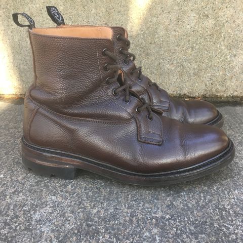 View photo of Tricker's Burford Plain Derby Boot in Dark Brown Olivia Scotch Grain