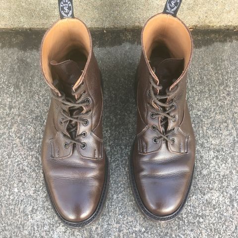 View photo of Tricker's Burford Plain Derby Boot in Dark Brown Olivia Scotch Grain